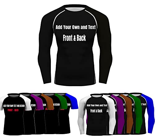 Custom Jiu Jitsu BJJ Rash Guard -Add Your Text Photo Front/Back Print Men’s BJJ No GI Sleeve Compression Shirt