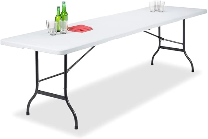 Mesa de jardín plegable BDW de 240 x 75 cm, asa de plástico, para 10 personas, mesa de bufé, camping, jardín, Blanco