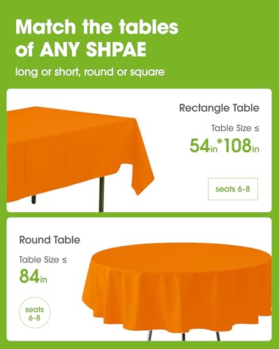Image of Pureegg Plastic Table Cloth Disposable 6 Pack, 54 x 108 Inch, Orange | Halloween Party, Thanksgiving, Harvest Decor, Waterproof, Orange, Tablecloth