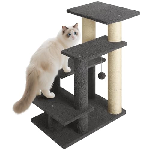 4-Step Pet Steps for Cats/Dogs, Cat Stairs with Sisal Scratching Post, Cat Steps for Older Cats with Enlarge Perch, Pet Stairs for High Bed and Couch