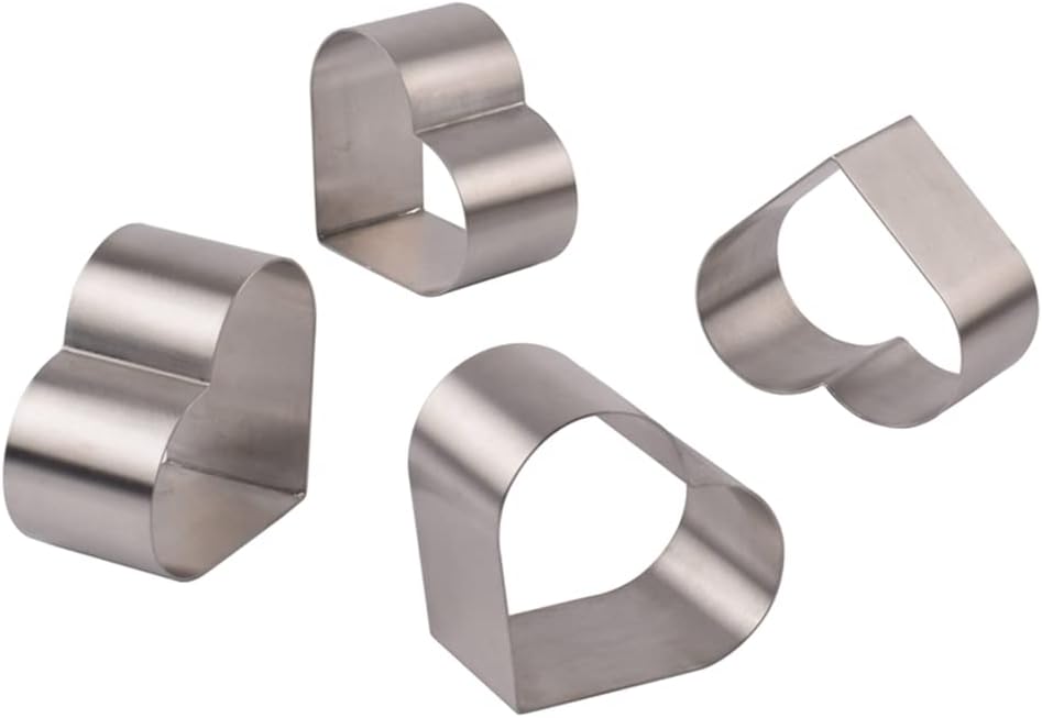 LoBake Four-Leaf Clover 9cm Heart Shape 304 Stainless Steel Mousse Ring Circle Cake Mold Tiramisu Cheese Molds DIY Baking Tools (5 Pieces molds)