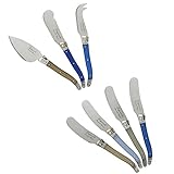 Laguiole 7-Piece Cheese Knife Set (Blue & Ivory) Stainless Steel Cheese Knives Set, Cheese Spreader...