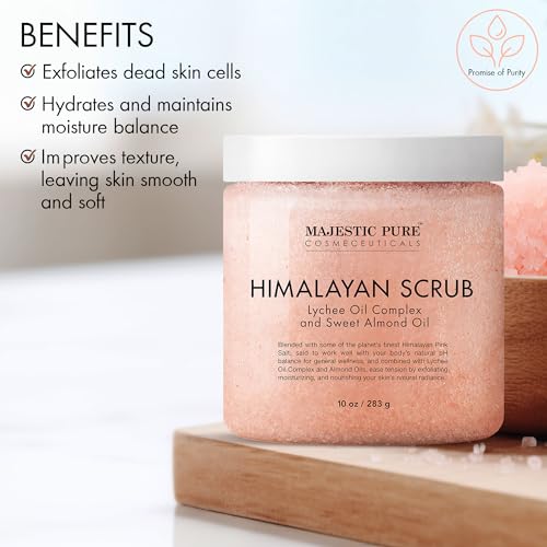 MAJESTIC PURE Himalayan Salt Body Scrub with Lychee Oil, Exfoliating Salt Scrub to Exfoliate & Moisturize Skin, Deep Cleansing - 10 oz - Image 4