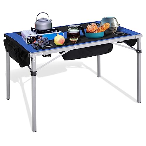 Abccamping Folding Camping Table，With Integrated Cooler, 7 Cup Holder, Side Pocket，Lightweight Outdoor Table For Camping, Picnic, Bbq，Beach, Hiking, Fishing #TOP3