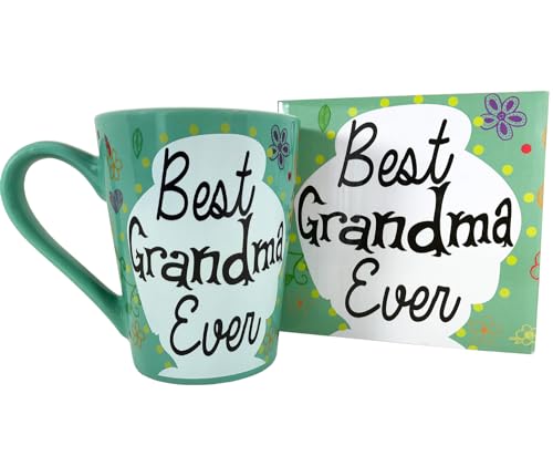 KINREX Best Grandma Ever Mug – Valentines Day Mothers Day Gifts Coffee Cup for Women, Mother, Grandmother, Parent, Gift for Christmas, Birthday, Turquoise, 12 oz. Novelty Tea Cups