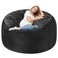 Homguava 5FT Bean Bag Chair Giant BeanBag with Memory Foam Filled, Comfy Bean Bag Chairs for Adults, Adult Bean Bag Chair with Dutch Velvet Cover for Living Room Bedroom-Black