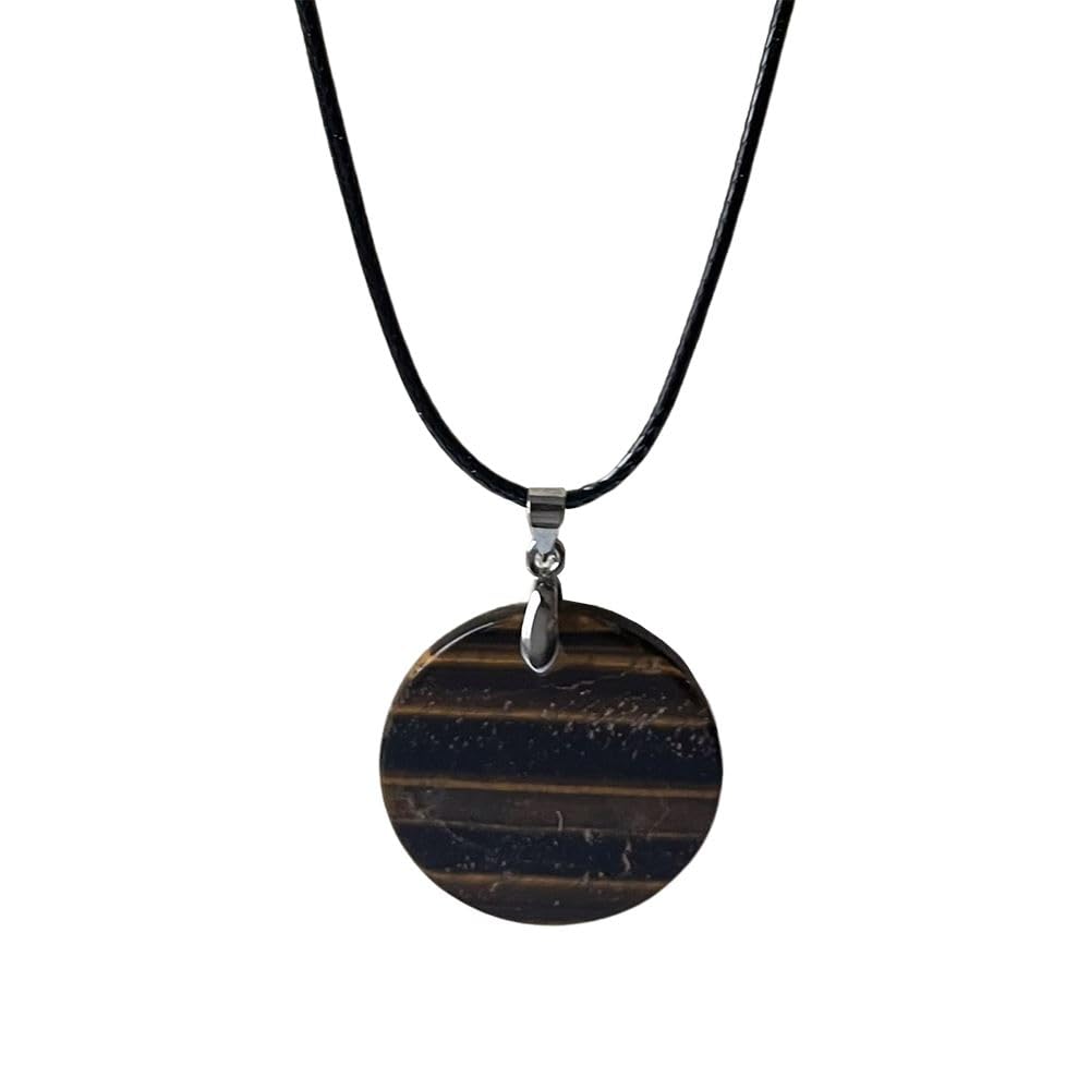 VIE Coin Pendant, Black Cord, Tiger's Eye