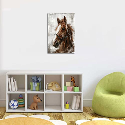 Horse Canvas Wall Art Horse Portrait Pictures Wall Decor Farmhouse Brown Horses Canvas Painting Rustic Horse Canvas Prints Artwork For Living Room Bedroom Office Home Wall Decoration 16" X 24" #TOP4