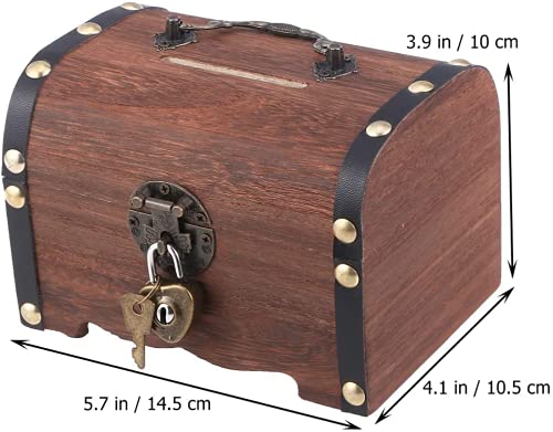 Retro Wooden Treasure Chest Storage Box, Wood Treasure Organizer Coin Box Piggy Bank With Lock & Keys For Children Adults #TOP1