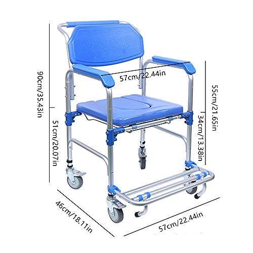 350lb Load Elderly Commodes Wheelchair w/Footrest,Handicap Beside Shower Wheelchair w/Removable Potty,Lockable 360° Rolling Wheelchair,Disabled Bath Wheelchair