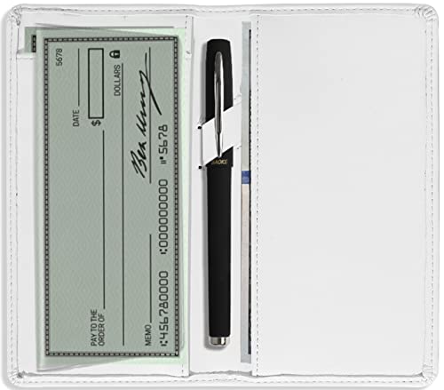 Sanlykate Leather Checkbook Cover for Men and Women, Check Book Case Card Holder with Free Divider, Standard Register Duplicate Checks with pen inserts