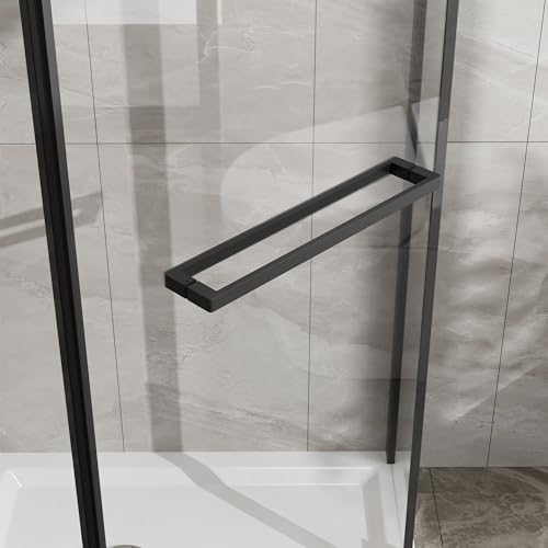 Corner Shower Door 36\" D x 36\" W x 72\" H, Neo-Angle Frameless Shower Enclosure with Clear SGCC Tempered Glass Pivot Shower Door, Matte Black - Thumbnail 6
