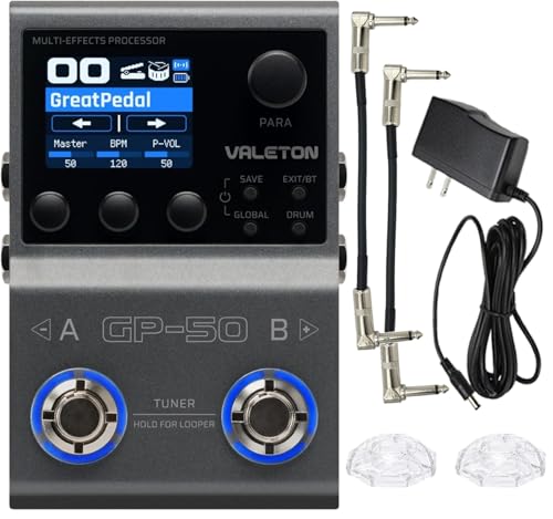 Valeton GP-50 SnapTone Multi-Effects Processor Pedal IR Loader & Neural Amp Modeler USB Interface Drum Machine Looper Bluetooth 100+ FX Patches with Tonebird 9V Power Supply Patch Bundle