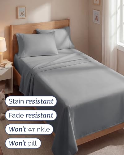 Image of Twin 4 Piece Bed Sheet Set - Soft, Breathable & Cooling Sheets - Steel Blue | Ultra Soft Hotel Luxury Bedding Set with 8-16 Inch Deep Pockets, 1 Flat & 1 Fitted Sheet & 2 Pillowcases, Wrinkle & Fade Free