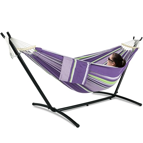 Image of GAFETE Double Hammocks with Stand for Outside, Max 600lbs, (Purple)