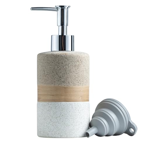 Image of Ceramic Kitchen Dish Soap Dispenser Set with Stainless Steel Pump | Refillable Hand Soap, Shampoo and Conditioner, Body Wash, Lotion Dispenser | for Kitchen and Bathroom Counter Non Slip, 12 Oz
