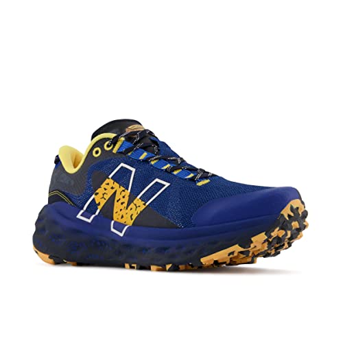 New Balance Fresh Foam More Trail V2 Tênis de corrida masculino, Ranhura azul/damasco vibrante, 15 W