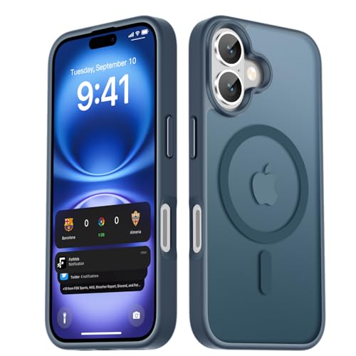Image of LATVIN for iPhone 16 Plus Case, Magnetic Phone Cover, Compatible with MagSafe, Military Grade Protection, Translucent Matte Frosted Back, Navy Blue
