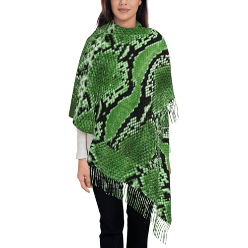 Green Snakeskin Print Tassel Scarf For Men Women,Soft Scarves,Spring Fall Winter Cashmere Wrap Shawl Cape