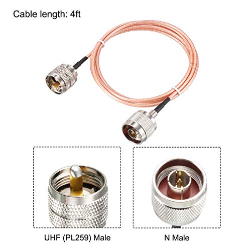 uxcell Cable Antena UHF (PL259) macho a N macho 4 pies miniatura 2