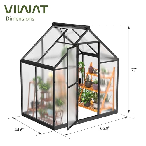 4x6 FT Greenhouse for Outdoors, Polycarbonate Greenhouse with Quick Setup Structure and Roof Vent, Aluminum Large Walk-in Green House for Outside Garden Backyard, Black