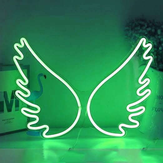 Neon Light Sign, LED Night Lights,Angel Wings Neon Signs,USB Powered Acrylic Neon Signs,for Girl Bedroom,Wedding Decor,Teenage Birthday’s Gift Home Party Decor (33 * 36.5cm, Green)