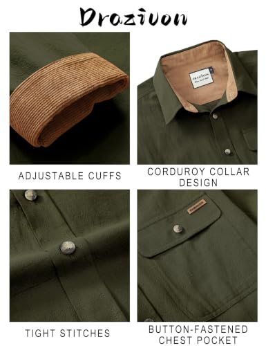 Drazivon Men's Button Down Long Sleeve 100% Cotton Flannel Shirt Green M - image 4