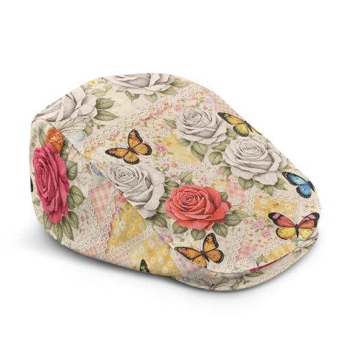 Casquette Newsboy beige Cumagical pour femme avec motif rose et papillon élégant
