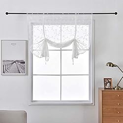 Cortinas De Baño Blancas Bordadas SIMPVALE 1 Pieza Cortina Persianas Romanas Hojas Bordado Transparente Visillo para Salón Cocina Baño Blanco, Blanco, Ancho 100cm / Altura 120cm