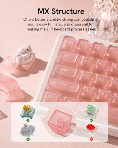 Image of Pink Clear Keycaps Set, 126 Keys Transparent Shine Through Keycap, ASA Profile Keyboard Key Caps, MX-Compatible for 61 /68 /84 /87 /98 /100 /104-Key Mechanical Keyboard