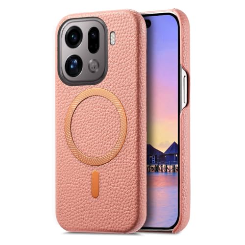 Étui en cuir premium pour Oppo Reno 14F 5G rose avec protection magnétique rigide