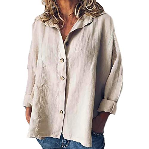 MOTOCO Mjuers Top De Camisa/Polo De AlgodóN con Cuello En V/Camisa Holgada De Manga Larga con Botones De Gran TamañO(3XL,Caqui)