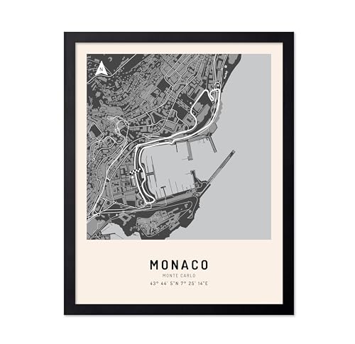 Poster Master Monaco Race Track Poster - Monaco GP Print - Monte Carlo Art - Car Racing Art - Gift for Men, Women & Car Enthusiast - Great Decor for Office, Dorm or Garage, 8x10 Black Framed