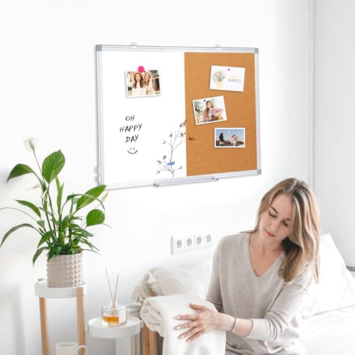 Dollar Boss DB-WB-ZY-6090 Magnetic Dry Erase Board And Cork Bulletin Board Combination,White Board Cork Board Combo 36X24 Inch,Push Pin Board Vision Board Whiteboard thumb #6