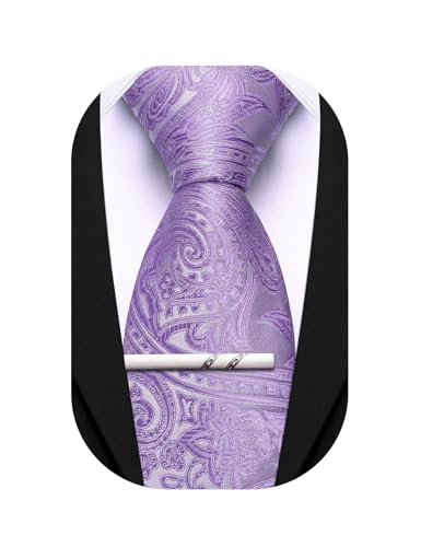 Image of Barry.Wang Paisley Tie for Men Silk Woven Necktie and Tie Clip Set Wedding Party Business Formal