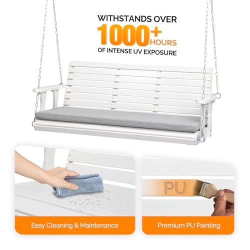Image of VINGLI 5 FT Heavy Duty Porch Swing with Cushion, 880 LBS Wooden, White