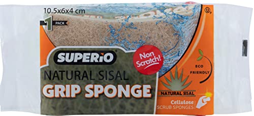 Image of Superio Non-Scratch Natural Sisal Cellulose Scrub Sponge Eco-Friendly Sisal Scouring Sponge with Comfortable Grip, Good for Non-Stick Cookware, Kitchen Scrubbing, Sink Scrubber (Pack of 6)