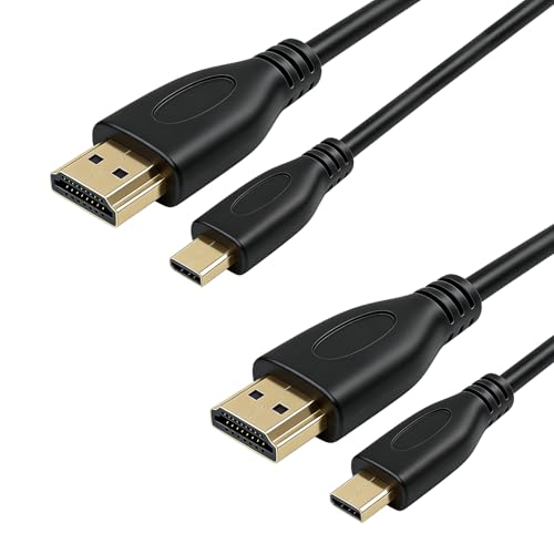 2PCS Micro HDMI vers HDMI 4K@60Hz 1m, Câble HDMI 2.0 Compatible Appareils Photo, Ordinateurs et Moniteurs, Cordon Vidéo Ultra-HD Durable, Idéal pour...