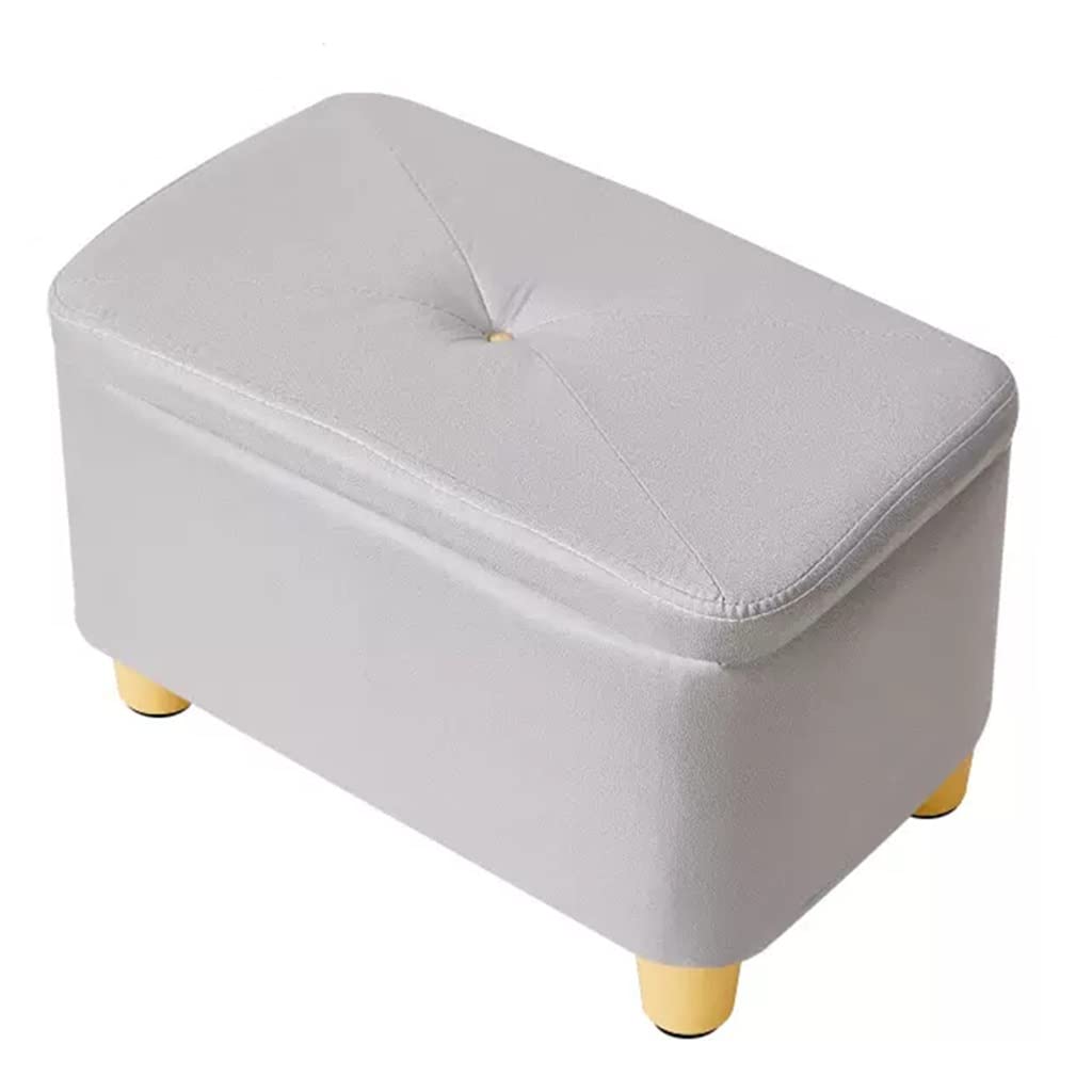 Repose-pieds gris avec coffre de rangement et pieds en bois pour salon et chambre