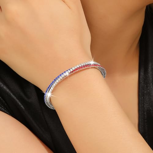 Image of Dreuyet American Flag Rhinestone Bracelet Red White Blue Crystal Patriotic 4th of July Shiny Decorations USA Independence Day Jewelry