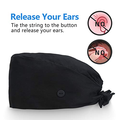 Image of QBA Adjustable Working Cap with Button, Cotton Working Hat Sweatband, Elastic Bandage Tie Back Hats for Women & Men, One Size
