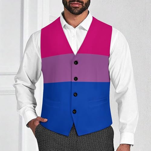Bisexual Flag Suit Vest for Men Slim Fit Tuxedo Waistcoat Button Down V Neck Business Dress Coat4