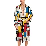 JIUFOTK Peignoir de spa pour homme à motif Mondrian, léger et long, avec ceinture et poches.