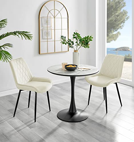 Image of Furniturebox UK - Elina White Marble Effect Melamine Round Dining Table & 2 Cream Pesaro Black Leg Chairs