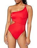 Iris & Lilly Costume da Bagno Monospalla con Aperture Donna, Rosso, XS