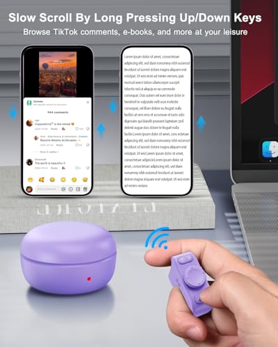 Image of [New Upgrade, Easy to Use] TikTok Scrolling Ring Remote Control, Camera Shutter Remote, Wireless Bluetooth Scrolling Ring for iPhone, iPad, iOS, Android - Light Purple