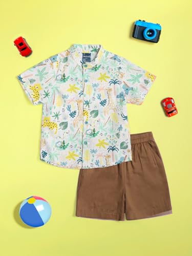 Image of Nautinati Boys Printed Collared Shirt with Shorts Clothing Set | Age 1-5 Years