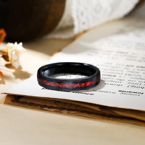 4mm Tungsten Wedding Bands for Women Gold Plated Opal Birthstone Promise Ring for Her Domed Polished4