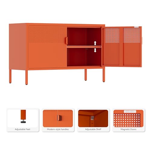 Image of Metal Storage Cabinet,2 Door TV Stand, Metal Mesh Accent Cabinet | Magnetic Door Closure,Low Storage Cabinets with Doors and Shelf for Home,Office,Living Room