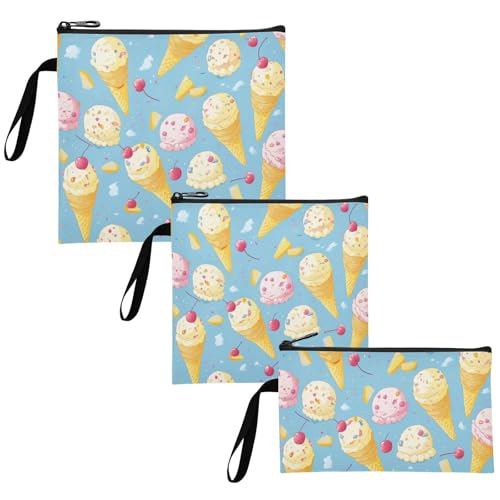 Yoogain Cartoon Ice Crem Ball Blue 3 pack Reusable Sandwich and Snack Bags Multi-Use Emergency Snacks Makeup Bag for Work Picnic or Travel